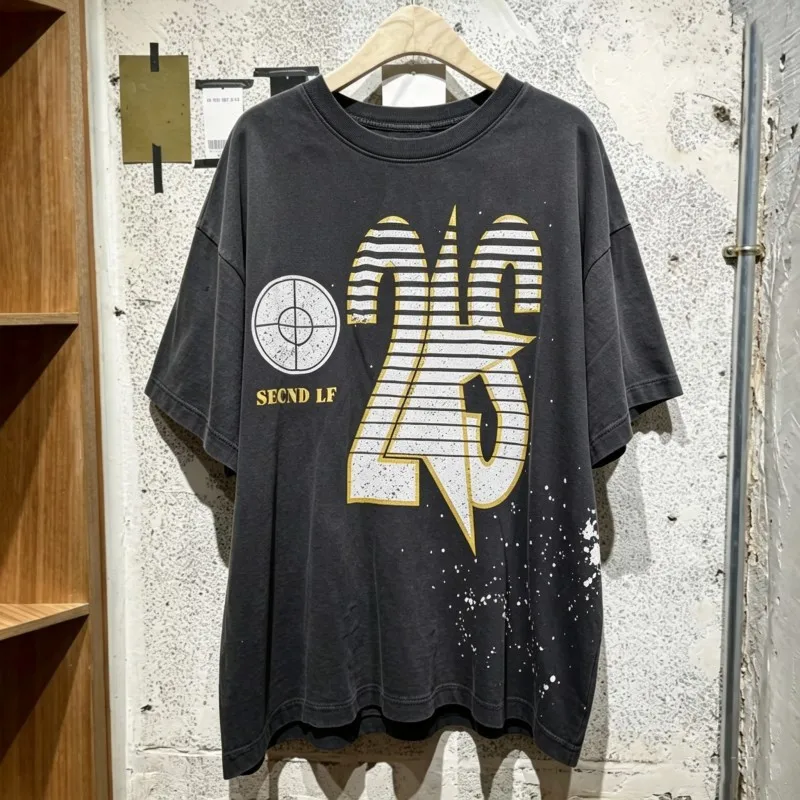 American High Street Striped Star Target Splatter Ink Oversize SECND SLF Tshirts Summer Men Women Round Neck Short Sleeve Tops