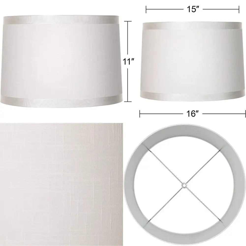 

Large White Fabric Drum Lamp Shade 15x16x11 Spider Replacement with Harp and Finial for Springcrest Style