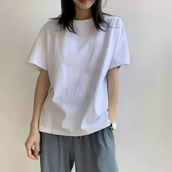 Women Pure Cotton White T-shirt Short Sleeved Loose Top Versatile Korean Summer New, Black and White 2024