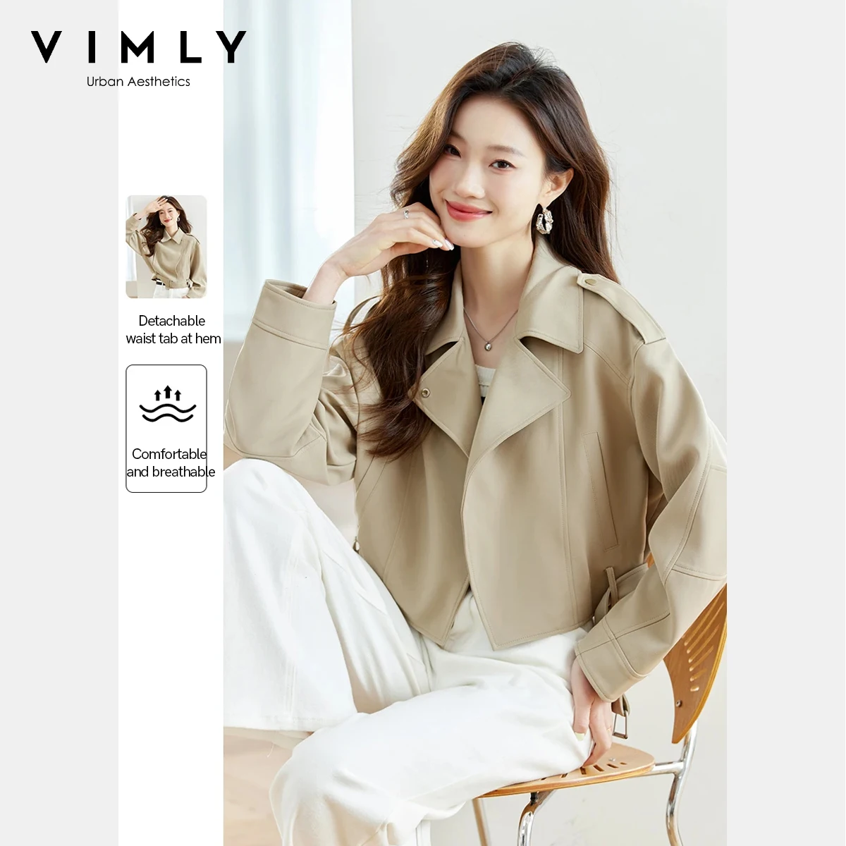 

Women's Short Trench Coat Autumn 2025 Single Buttom Belted Turn-Down Collar Jackets Casual Fashion Versatile Outerwear 16698