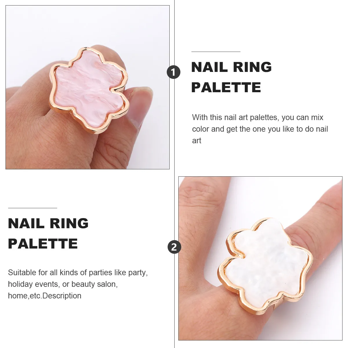 

2Pcs Nail Art Palettes Mini Ring Mixing Color Tray Portable Finger Plate for Manicure Craft Salon Ring Palettes