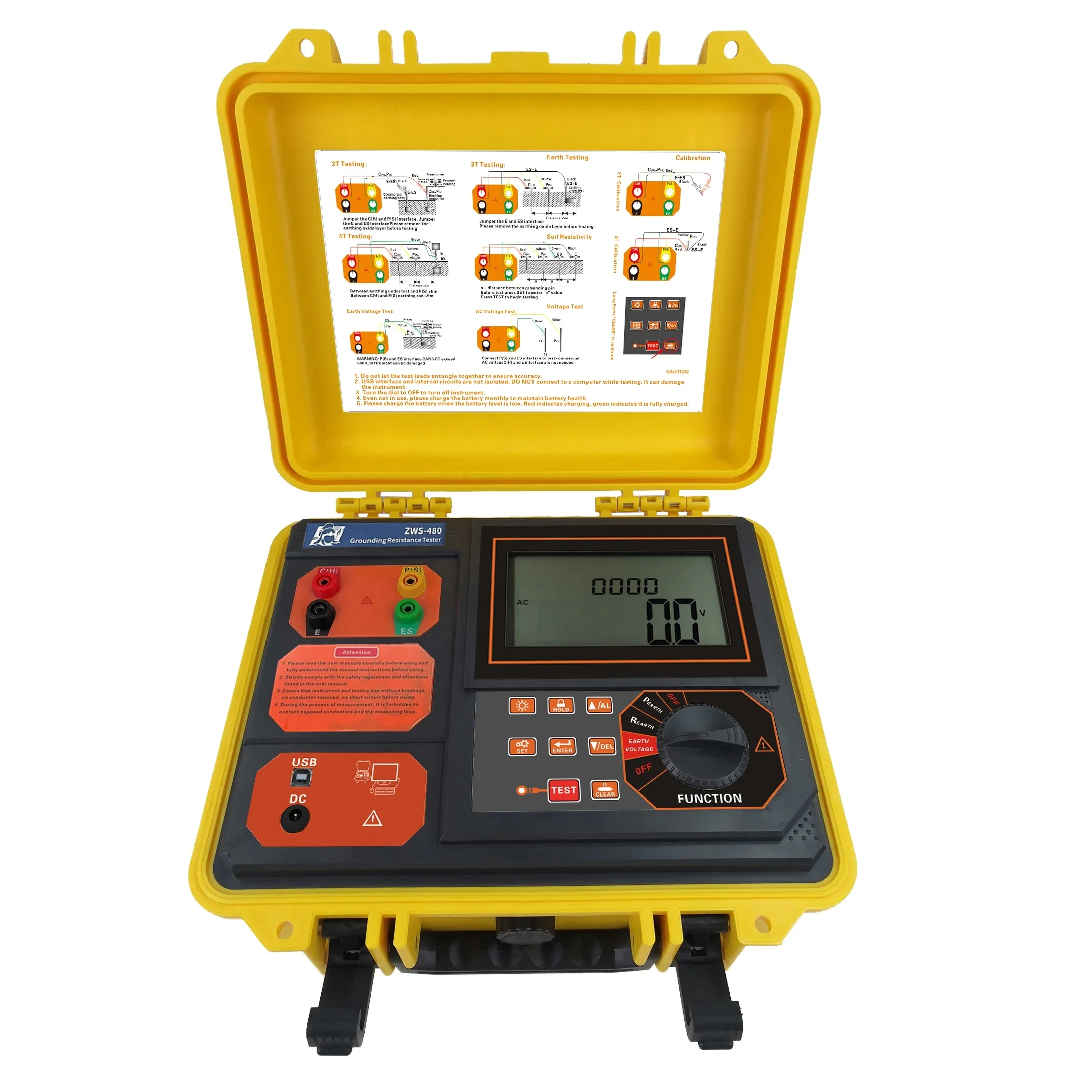 ZWS480 Earth Resistance Soil Resistivity Tester Earth Ground Resistance Tester 4 Wire