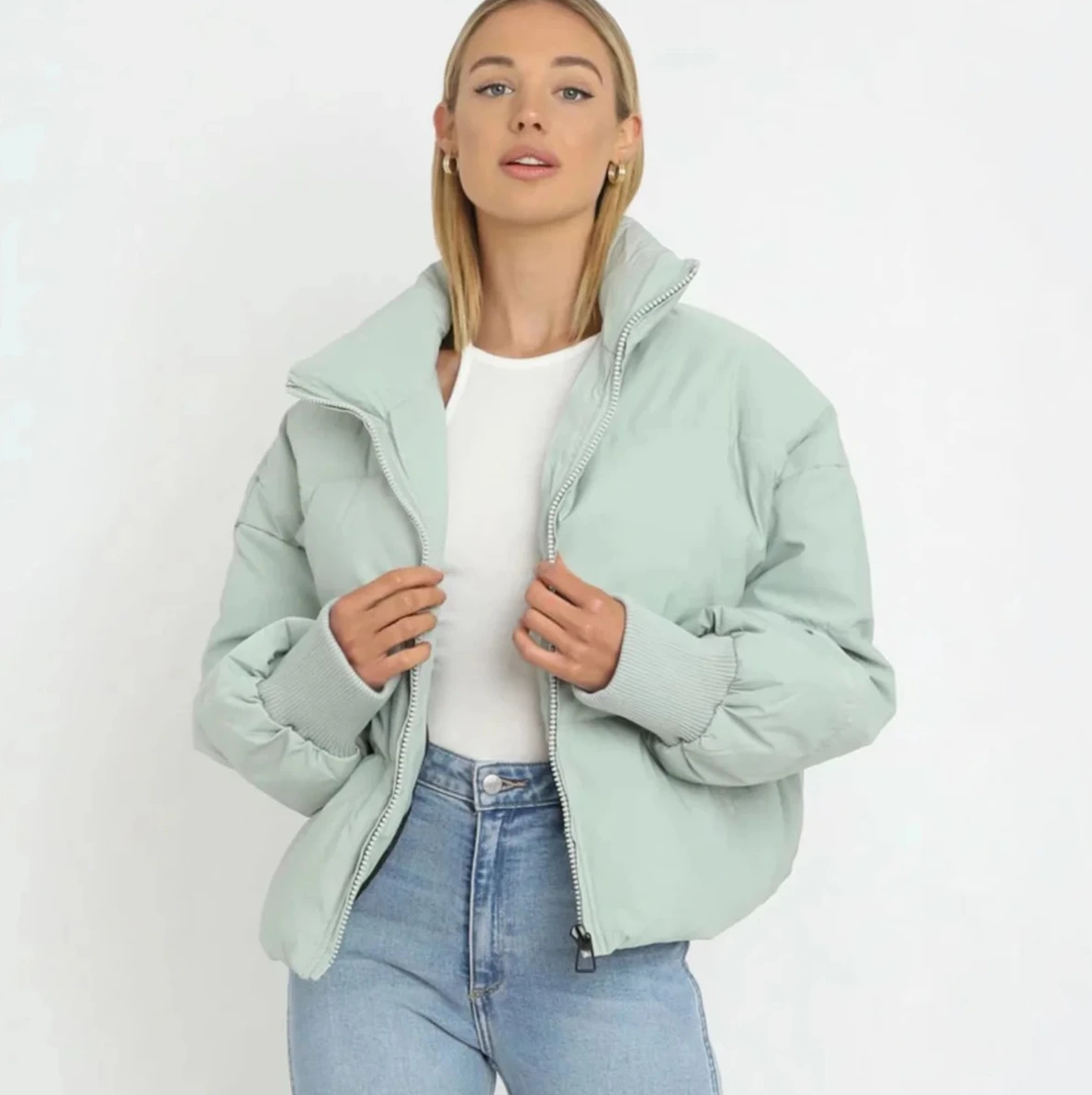 معطف نسائي منتفخ بنمط الخبز، سترة فضفاضة ذات ياقة ثابتة وصلت حديثًا للخريف، ملابس خارجية كاجوال بأكمام طويلة من مزيج القطن #2