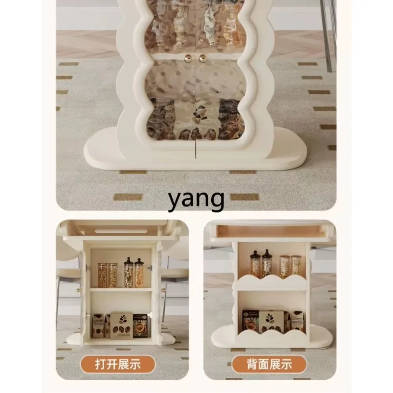 LH cream style dining table square and round dual-purpose rock slab dining table and chair combination