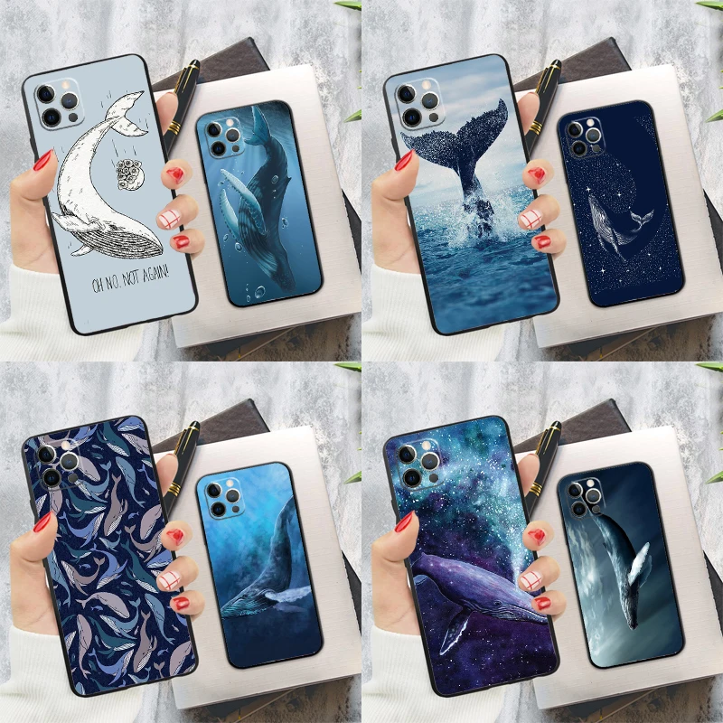 Beautiful Blue Whale Painting Soft Case For iPhone 16 Pro Max 13 12 Mini XS Max X XR 11 15 Pro Max 14 Plus Back Cover