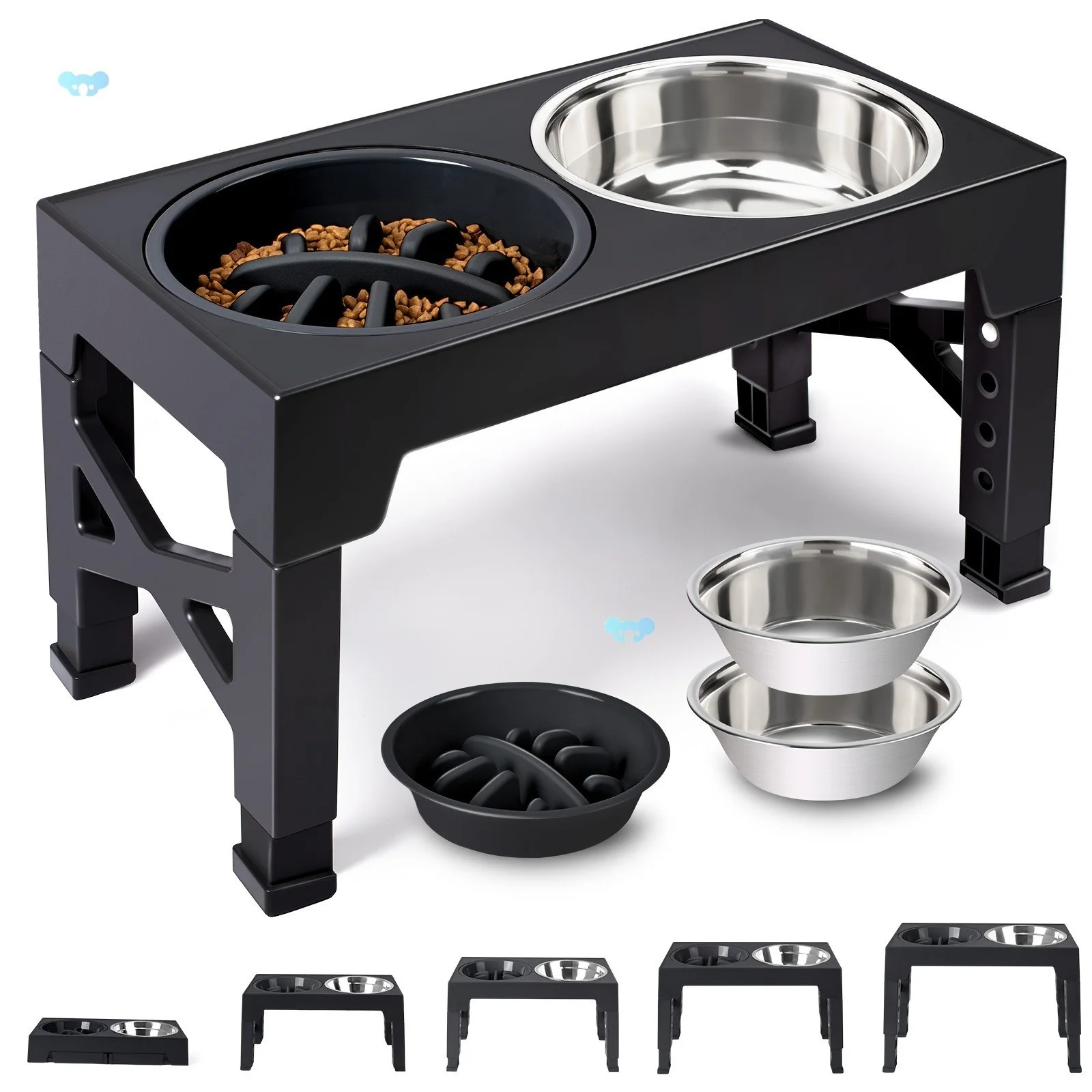 

Elevated Dog Feeder Bowls Adjustable Raised Stand with Double Stainless Steel Food Water Bowls Small Medium Large Dogs