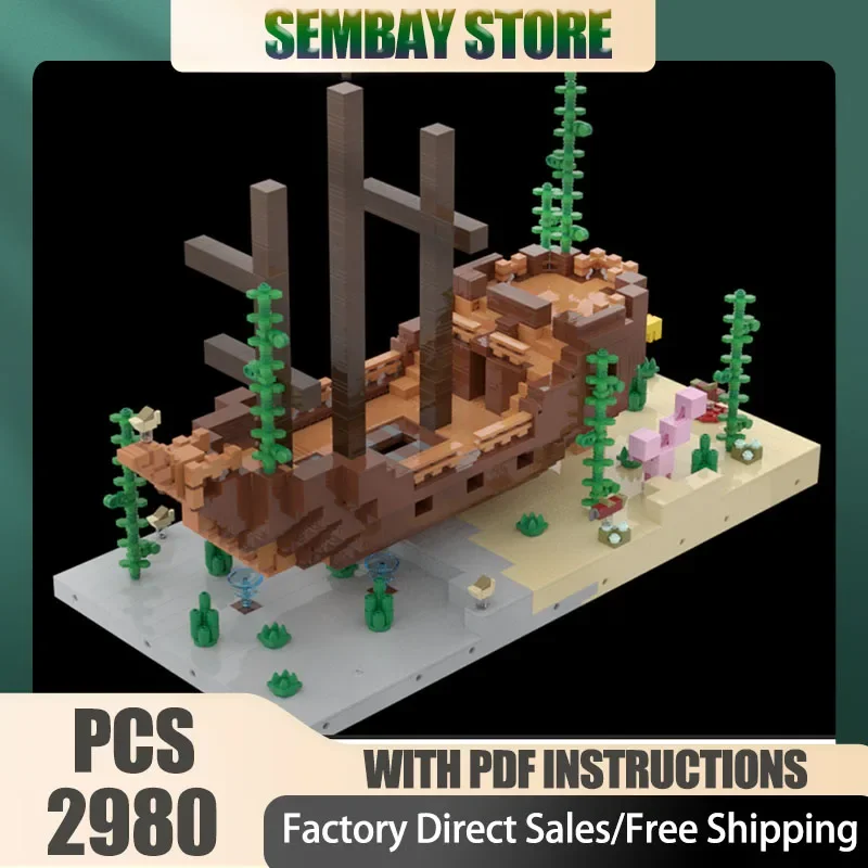 

Warship Model Moc Building Bricks ModularUCS Minifigure-scale Shipwreck Technology Blocks Christmas DIY Toy Construction Gifts