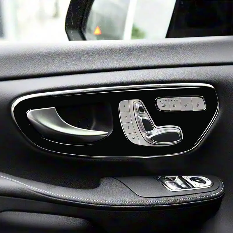 2pcs Piano Black Soft PVC Plastic Car Interior Door Handle Pull Frame Cover Trim For Mercedes Benz V-Class V250 V260 2015-2020