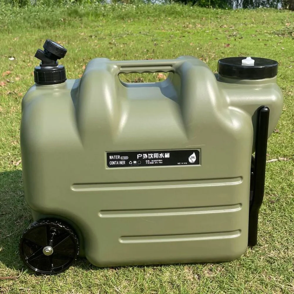 28L Camping Water Container Large Capacity Outdoor Water Bucket Portable Car Water Tank with Faucet&Wheel No Leakage for Camping