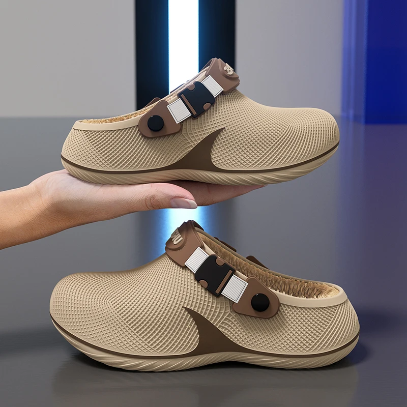 Wasserdichte Eva-Fell-Clogs-Hausschuhe für Herren 2026 Winter Chunky-Plateau Warme Plüsch-Mules-Hausschuhe mit dicker Sohle Rutschfeste Hausschuhe – Detail 8