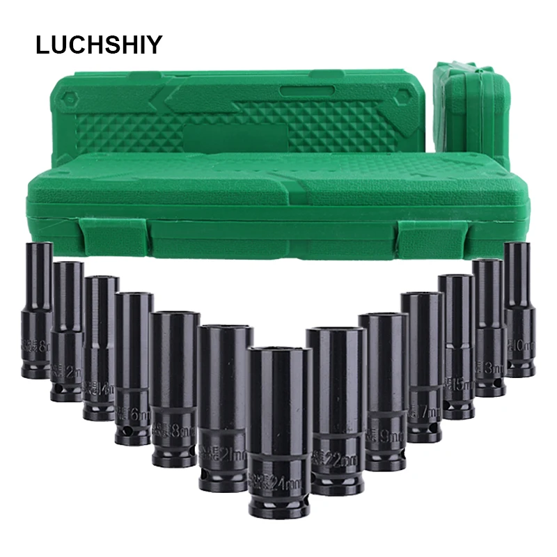 

1/2" Drive Deep Impact Socket Set Metric Air Pneumatic Socket Head 10-24mm Car Repair Tools Key Set For Electric Impact Wrench