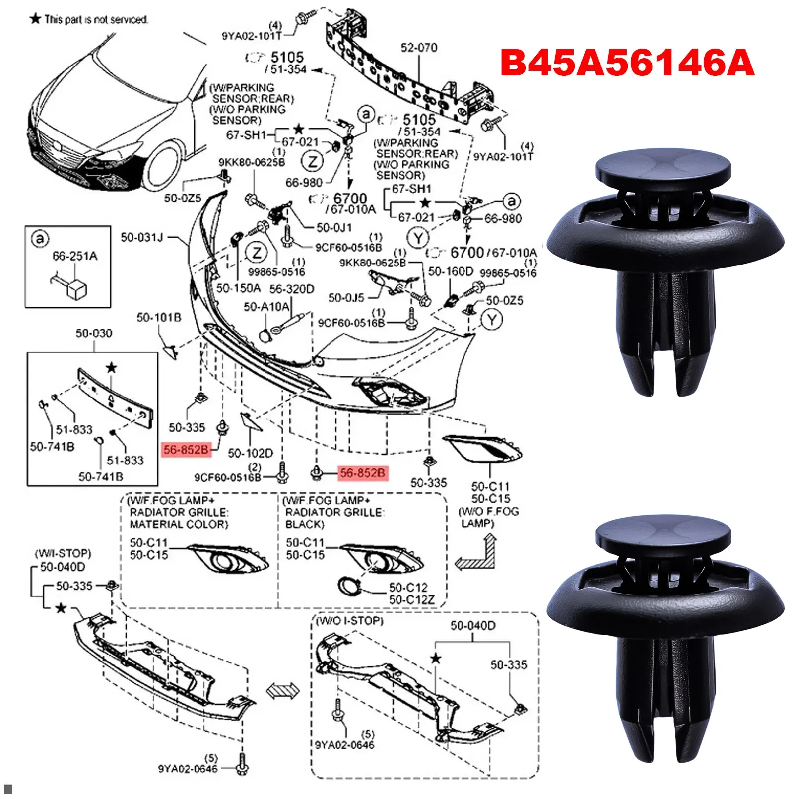 for Mazda 2 3 CX-3 CX-5 Arch Lining Undertray Clip B45A56146A Front Bumper Trim Fastener Clips