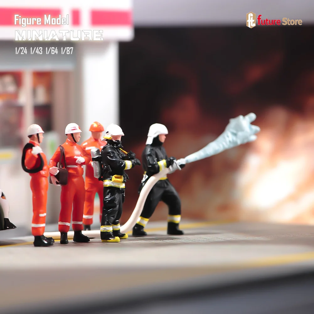 3D Print 1/87 1/64 1/43 1/24 1/18 Firefighters at the rescue site Scene Miniature Figure Diorama Model Mini Doll Creative Props