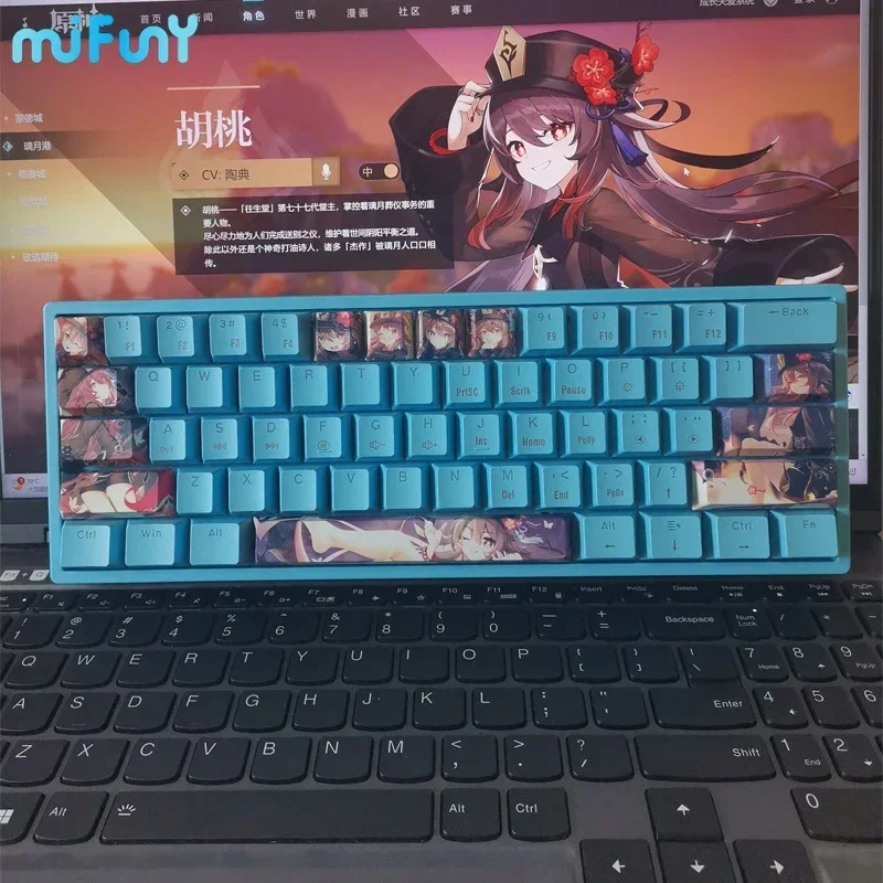 MiFuny Snow Hutao Keyboard Genshin Theme Mechanical Keyboards 61/87keys Wired PBT RGB Cherry Profile Gaming Offical Laptop Board