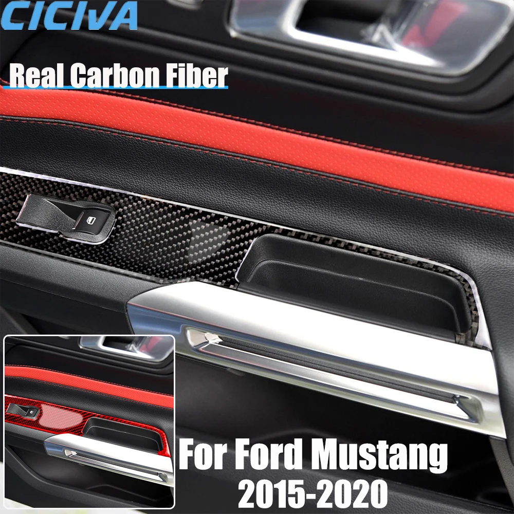 

Real Carbon Fiber Car Accessories Window Lifting Panel Trim Cover Soft Sticker For Ford Mustang 2015 2016 2017 2018 2019 2020