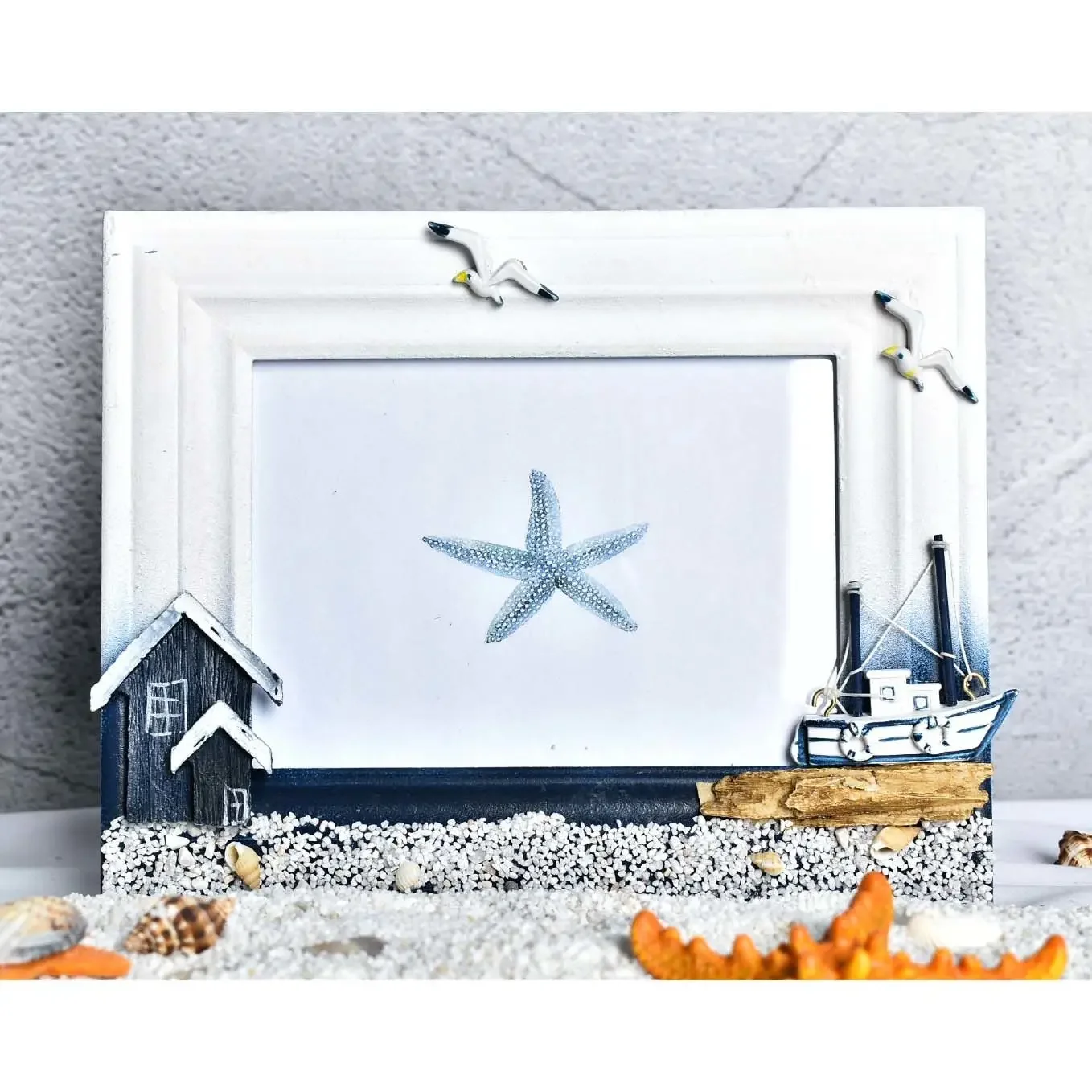 

Creative 6-7 Inch Piicture Frames Wood Photo Frame Mediterranean Sea Style Desktop Wall Photo Frame Gift Child Home Decoration