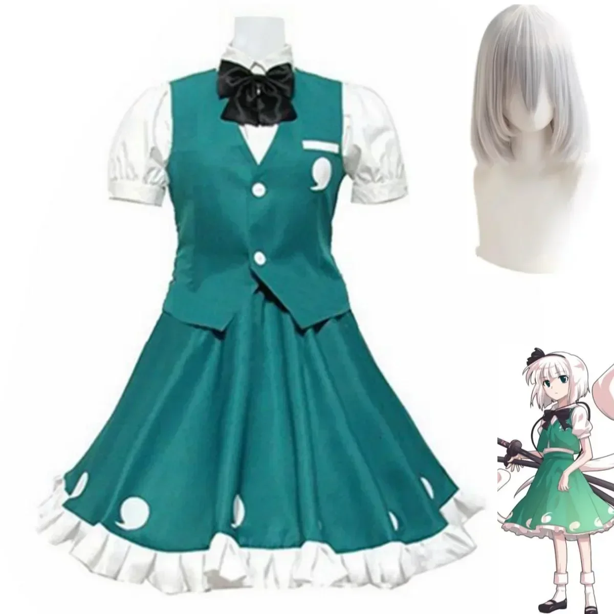 

2025 Anime Game Touhou Project Youmu Konpaku Cosplay Costume Perfect Cherry Blossom Wig Green Uniform Woman Kawaii Carnival Suit