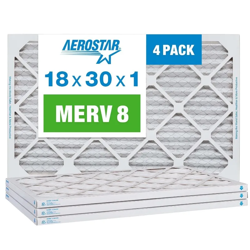 

18x30x1 Плиссированный воздушный фильтр MERV 8, воздушный фильтр для печи переменного тока, 4 шт. (настоящий размер: 17 1/2 x 19 1/2 x 3/4 дюйма), США (происхождение)