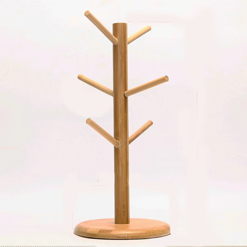 Tree Shape Wood Coffee Tea Cup Rack Storage Holder Stand Home Kitchen Mug Hanging Display Drinkware Shelf With 6 Hooks