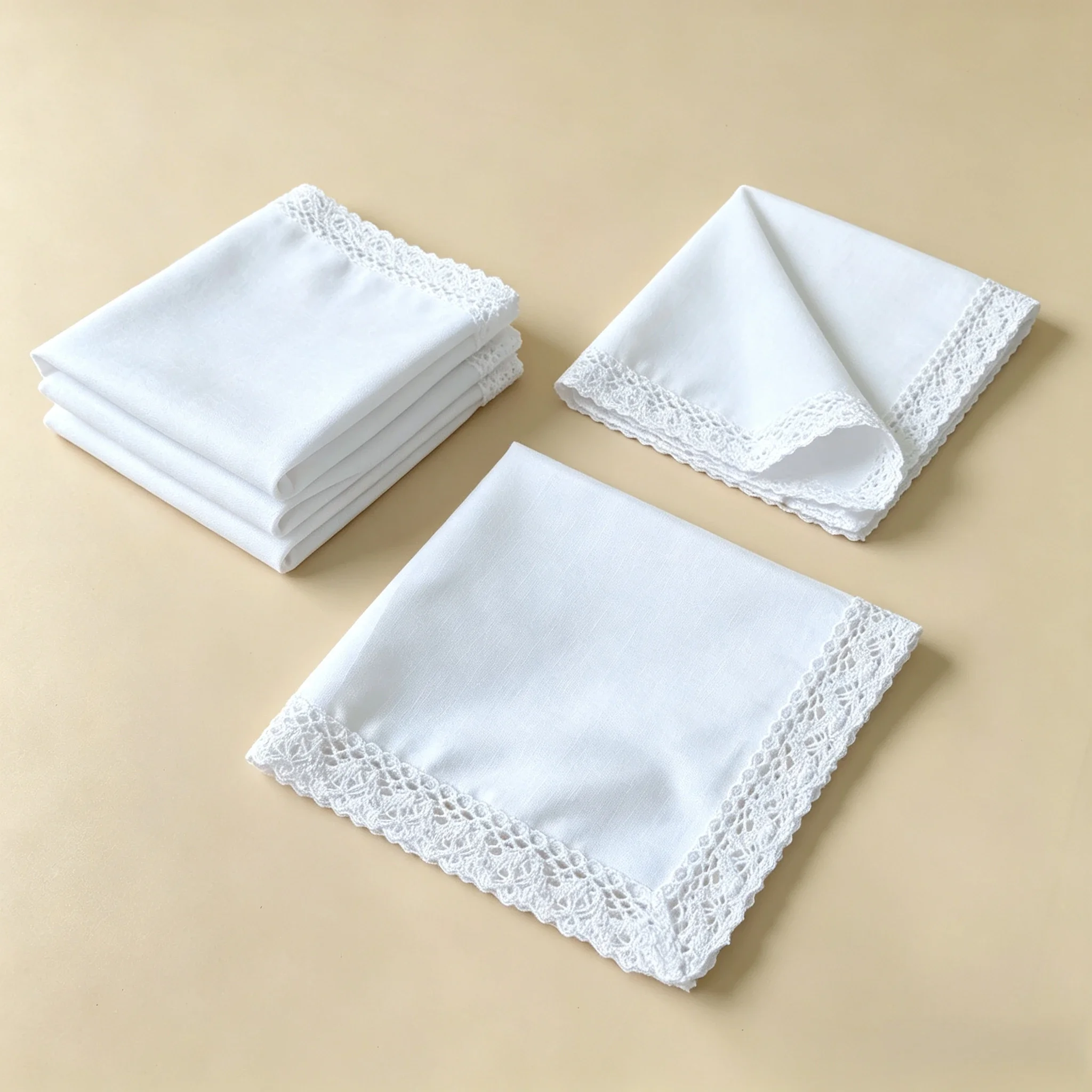 6 Pack 33cm/12.99in Thin Pure Cotton White Lace Handkerchiefs Unisex Wedding Keepsake