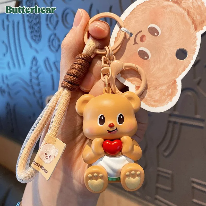 Butter Bear Keychain Cute Cartoon Exquisite Doll Injection Doll Keychain Creative Trendy Bag Pendant Holiday Gift