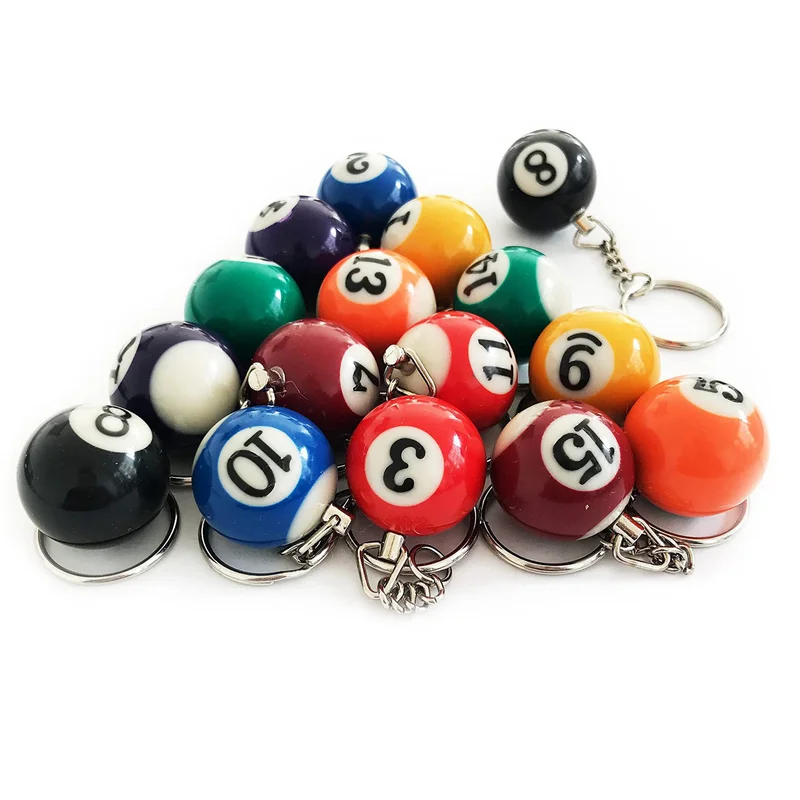 Colorful Billiard Ball Keychain Set 48 Pcs,Mini Magic Key Chain Balls Eightball Billar Billiards Chains Accessories