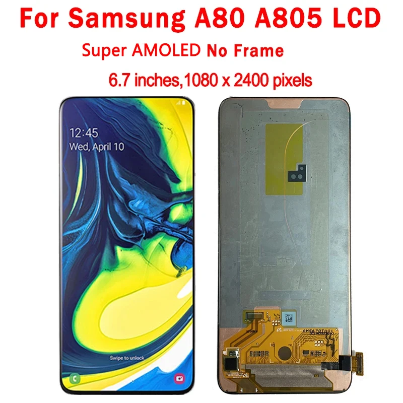 Super AMOLED For Samsung  A80 A805 A805F LCD display Touch Screen Digitizer Assembly with Fingerprint For Samsung A90 LCD