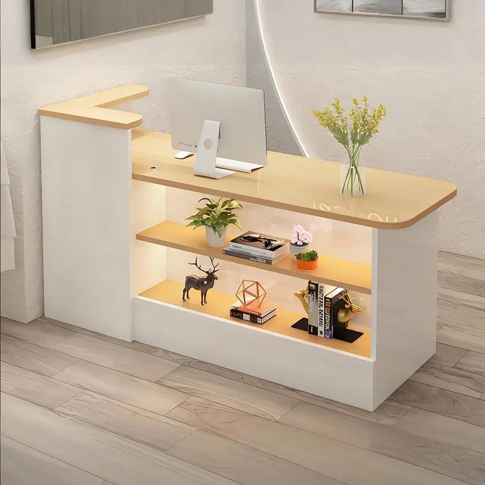 

Reception Desk with Display Shelves,Front Counter Table with Storage,Front Desk for Salons,Offices,Lobbies,Retail Stores and Ca
