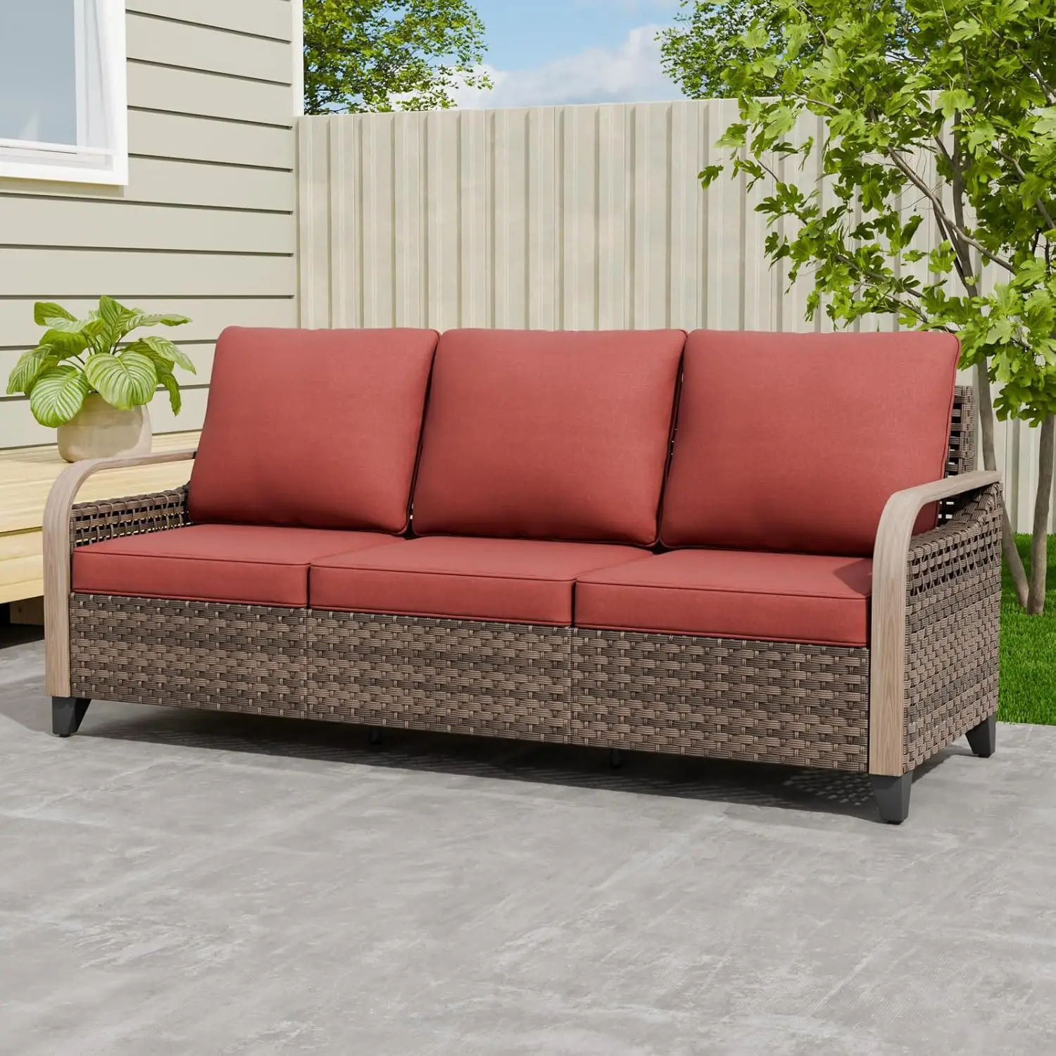 

3 Seat Wicker Outdoor Patio Sofa Rattan Loveseat for Backyard Deck Porch Balcony, Brown, Customized