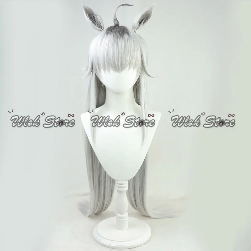 Gorra de Oguri de Anime, peluca de Cosplay Pretty Derby, pelo largo gris y blanco, orejas y cola para mujeres y niñas, accesorios de juego de rol para fiesta de Halloween y Carnaval