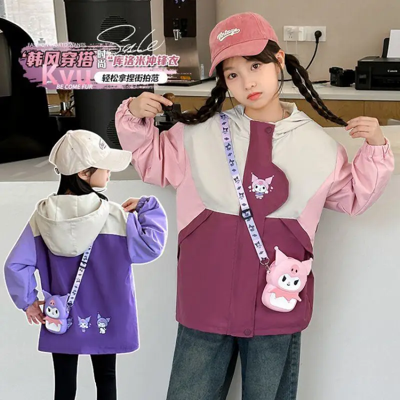 Sanrio Jackets Kuromi anime kawaii girl skirt clothes Loose Purple coat long sleeves Waist jacket shirt Leisure decorate Gift