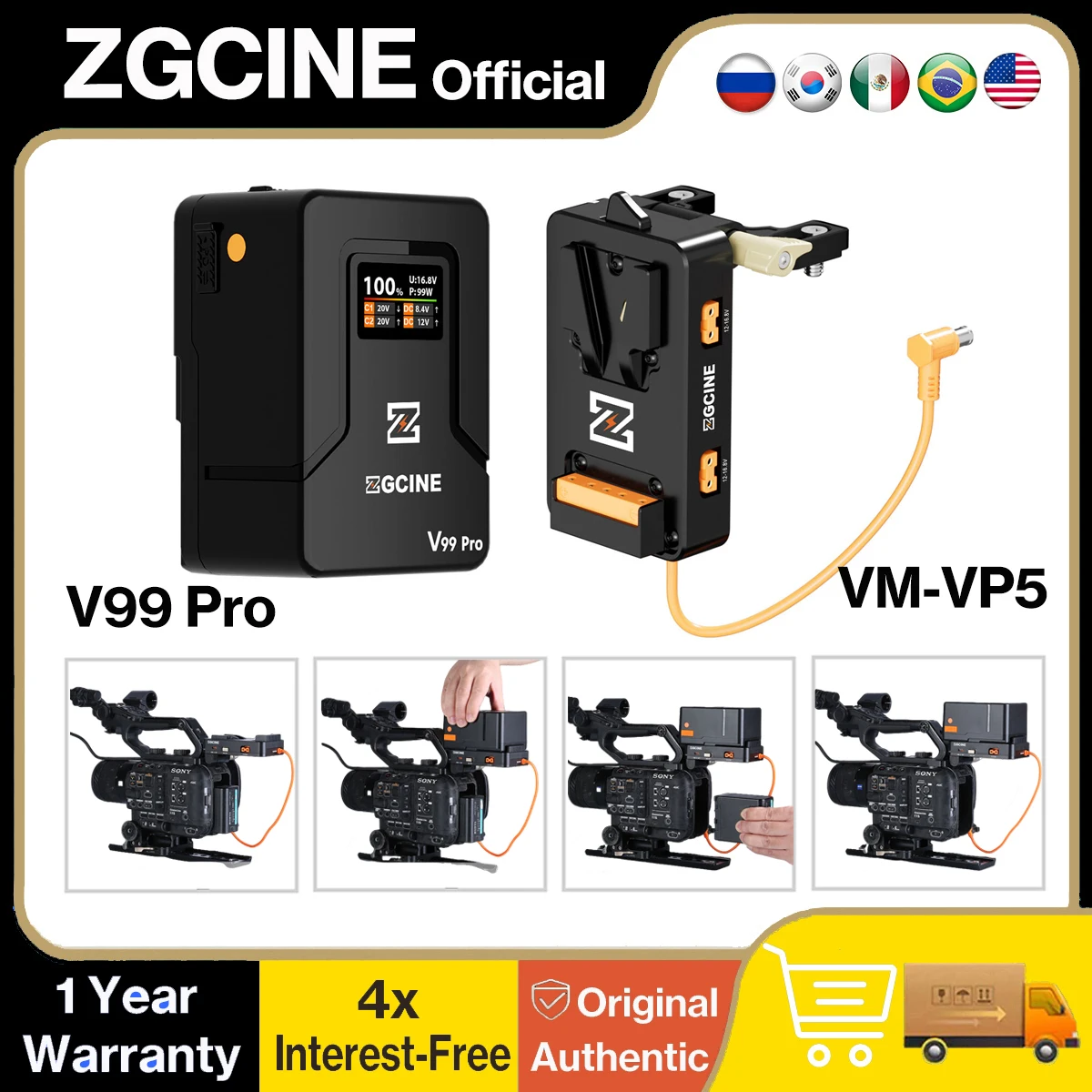 ZGCINE ZG-V99Pro V-Mount Battery 95Wh 6400mAh & VM-VP5 V-Mount Battery Plate 19.5V Regulated BPU Hot-Swap for Sony FX6 Photograp