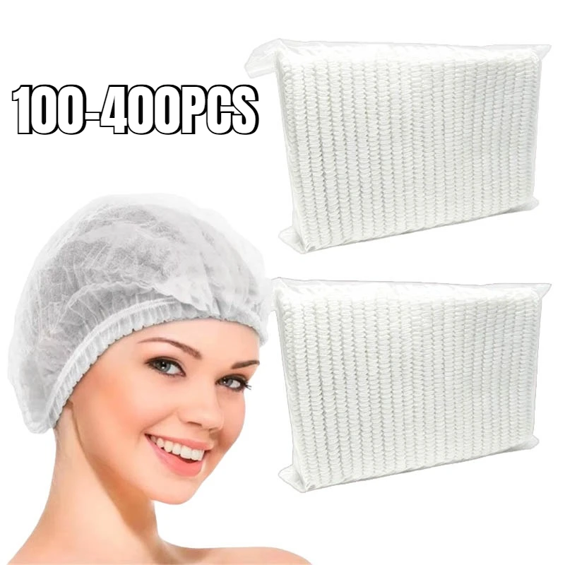 100-400PCS Non Woven Puffy Hair Net Disposable Bouffant Cap Elastic Head Cover for Kitchen Cooking Food Service Hygiene Use