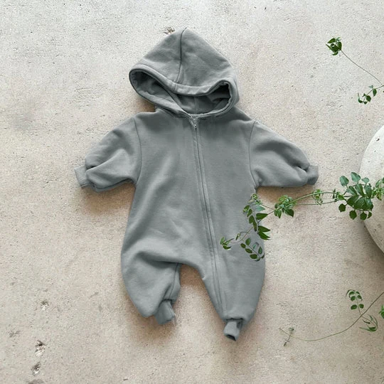 Baby Newborn Jumpsuit Zip-up Clothes 2023 New Boy Comfy Solid Color Hooded Romper with Zipper Infant Girls Crawling Clothing