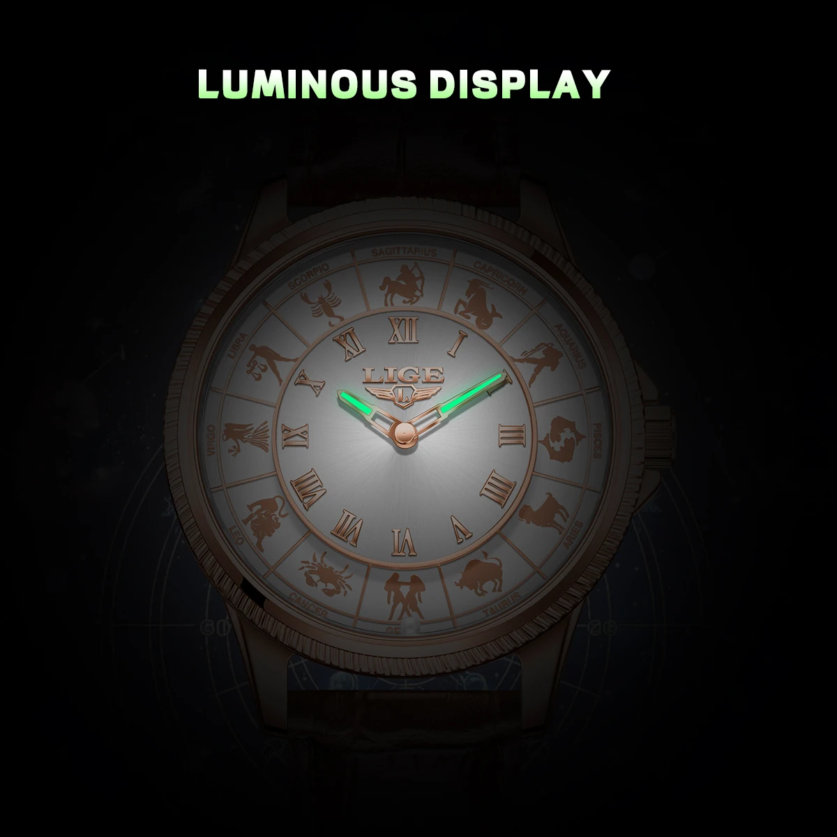 LIGE new men's watch features clock luminous luxury waterproof fashion 12 constellations quartz mens wristwatch reloj hommes+BOX