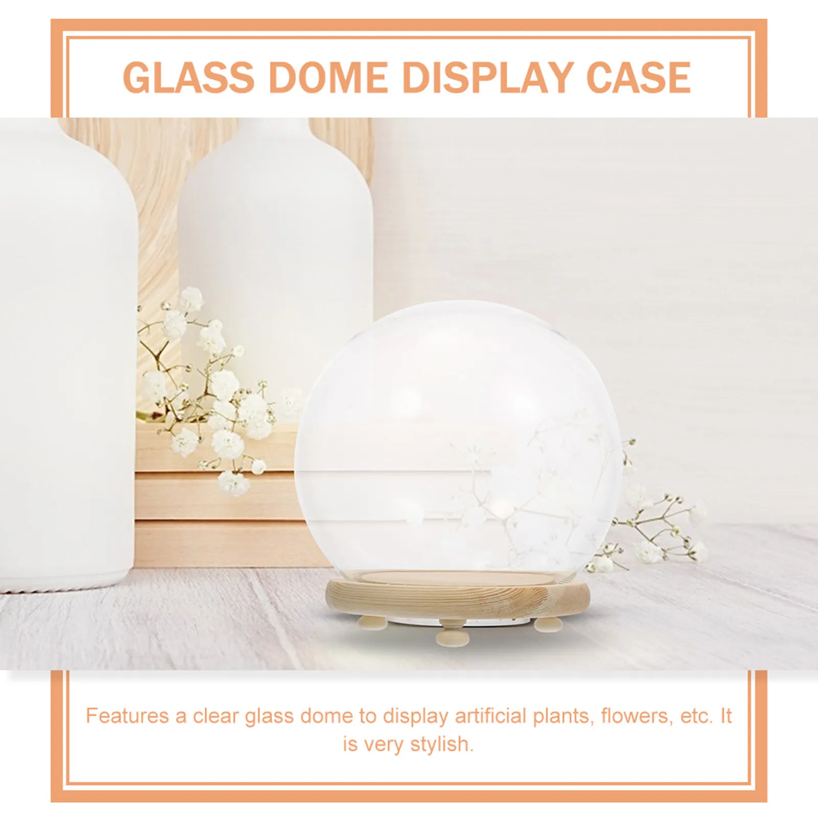 Clear Glass Dome Display Case Preserved Flower Cover Decorative Glass and Wood Home Party Banquet Adornment Home Adornment
