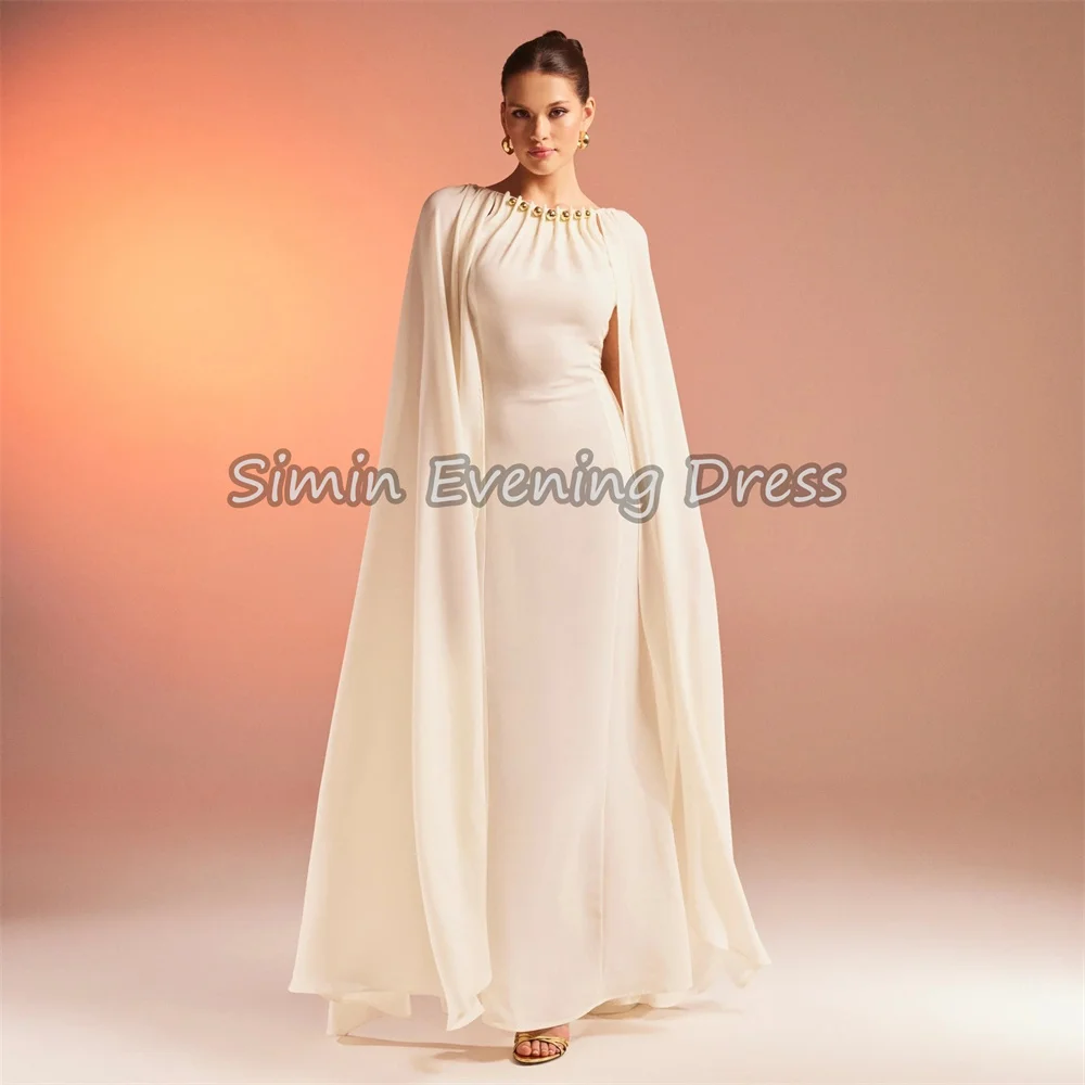 Simin شيفون على شكل حرف a طيات على شكل حرف o طول الأرض فساتين سهرة سعودية بسيطة للنساء 2025 مع فستان حفلات أنيق مطرز بالخرز