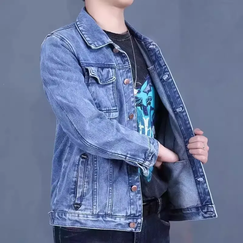 

Ретро японский свободный крой Long Sve Denim Jaet повседневная мужская верхняя одежда на весну и осень молодежная модная брендовая американская одежда для отдыха...