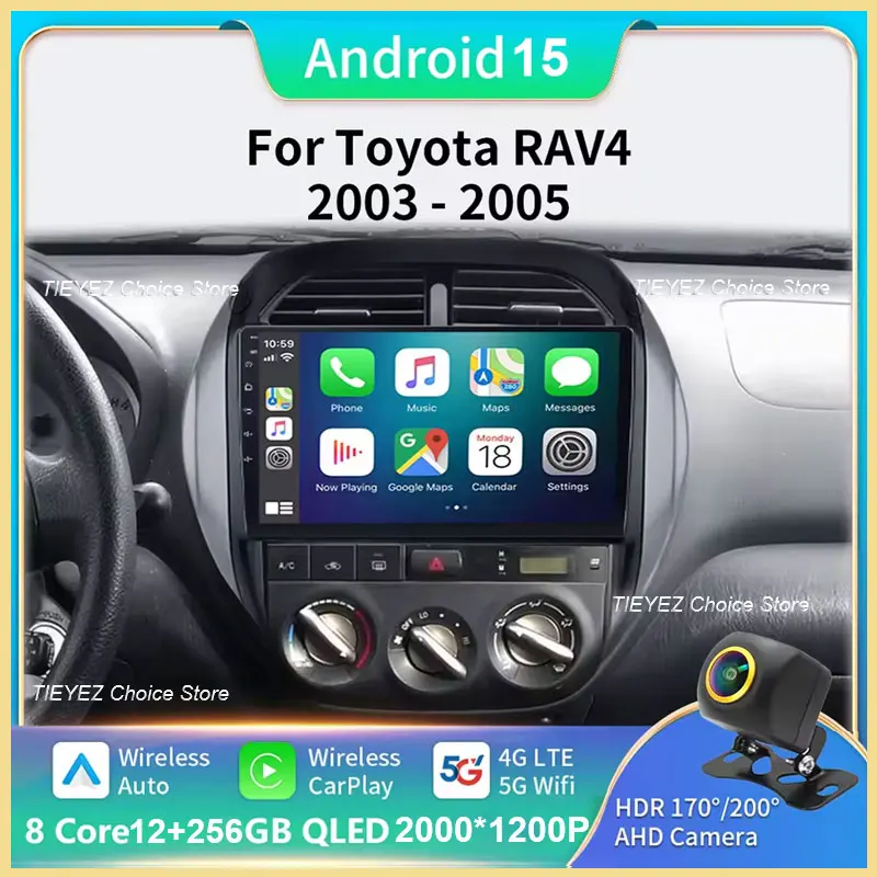 

Android 15 Автомобильный радиоприемник 4G + WIFI Carplay для TOYOTA RAV4 2003 2004 2005 GPS-навигация 4G Wi-Fi Радио без DVD-плеера Carplay