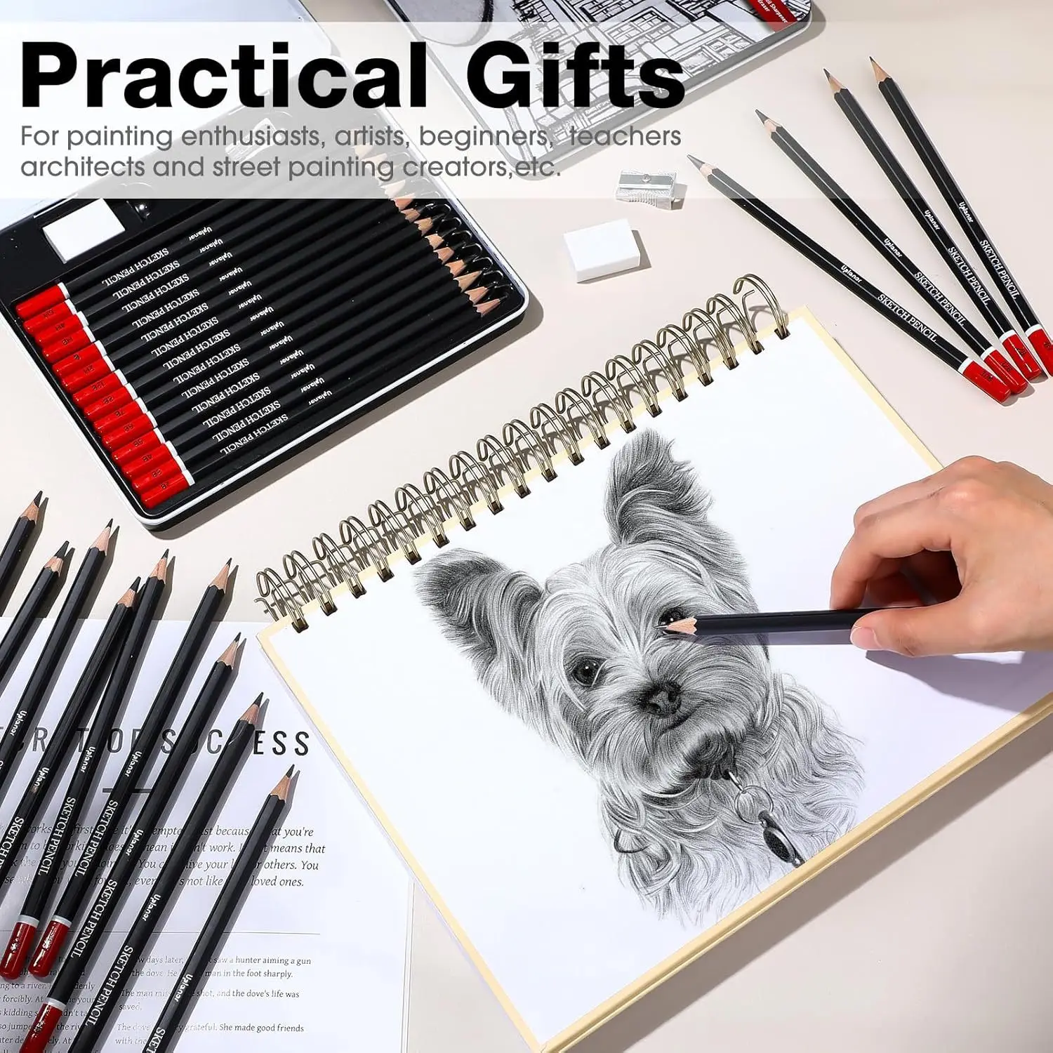 أقلام رسم فنية للطلاب 6H-12B قلم رسم فحمي حافظة حديد للمبتدئين واللوازم المهنية