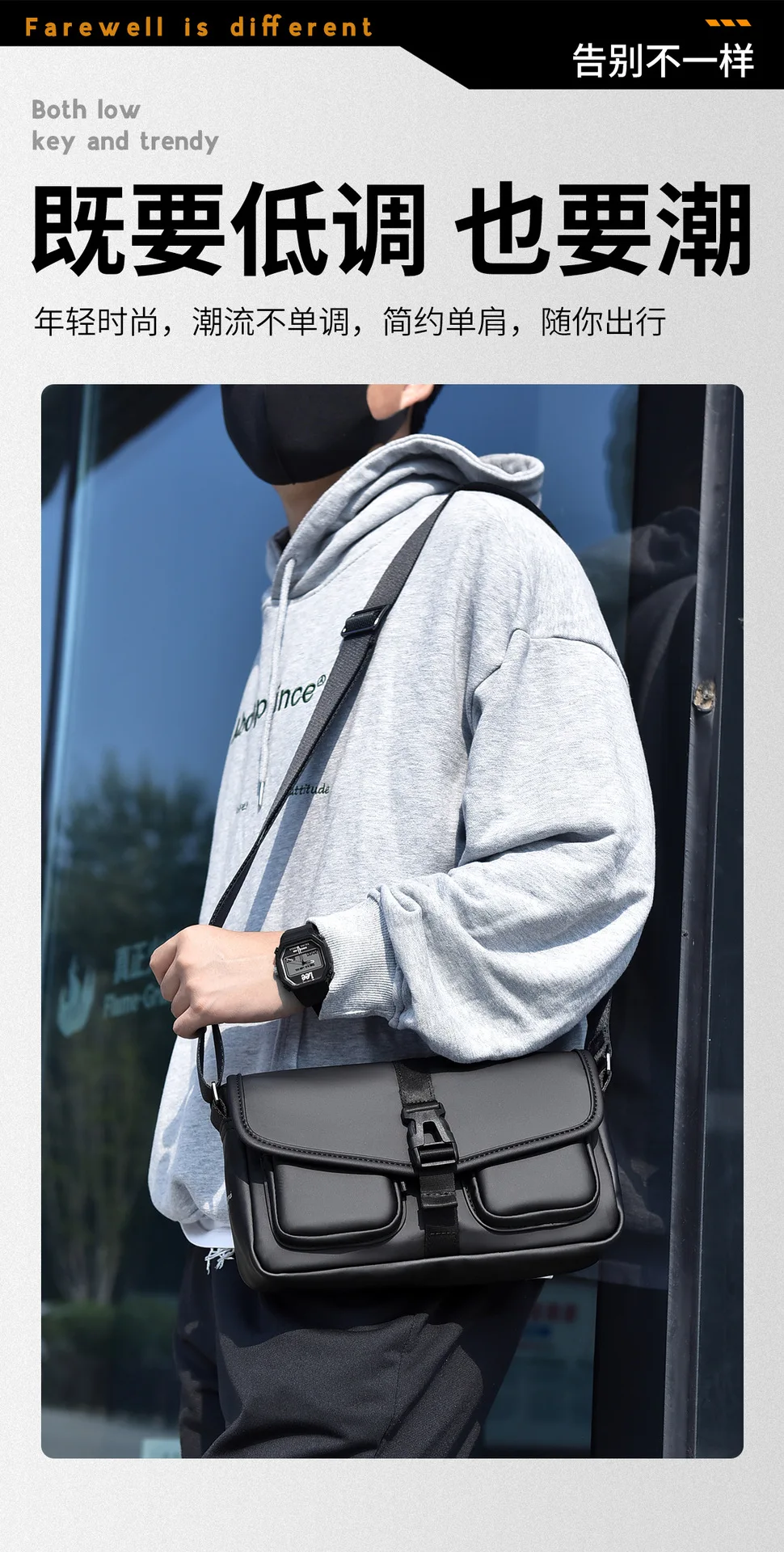 Modische Herren-Umhängetasche, wasserdichte Reise-Umhängetaschen für Herren, ultraleichte Pendler-Umhängetasche, lässige Reisen, Reisetasche – Detail 1