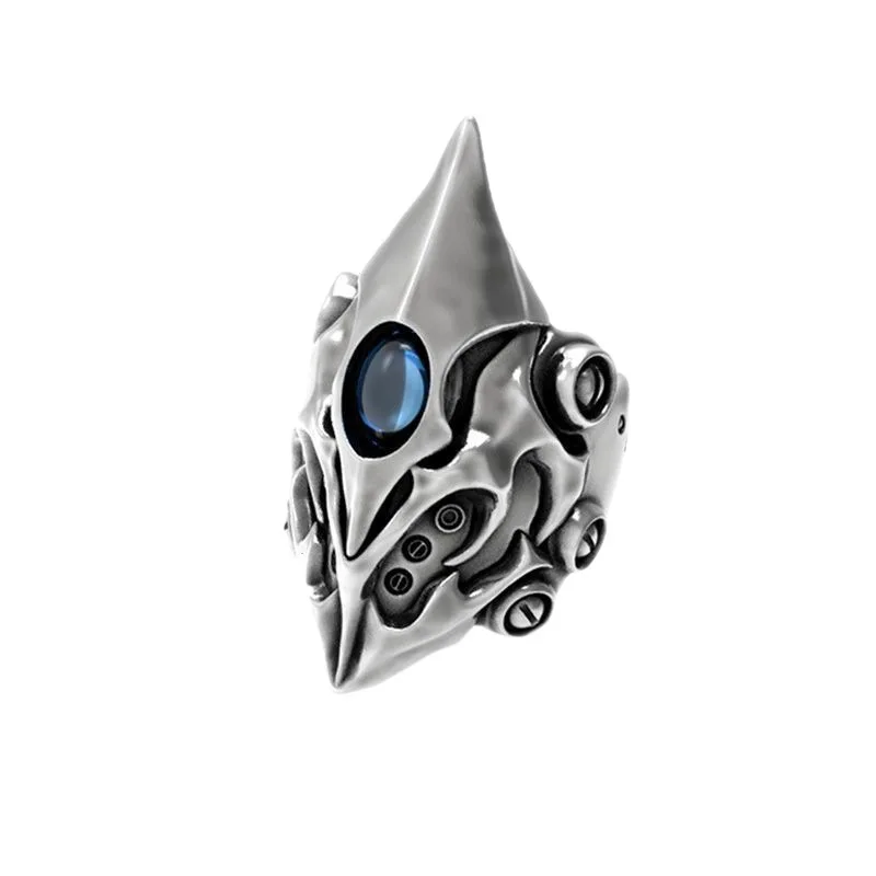 Design Future Machine War Ring Thai Silver Inlay Blue Zircon Rings Gothic Punk Cool Finger Ring for Men Women Party Jewelry