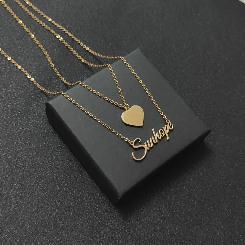 Customized Name Double Layer Pendant Necklace Heart shaped Choke Stainless Steel Summer Letter Women's Jewelry Gift