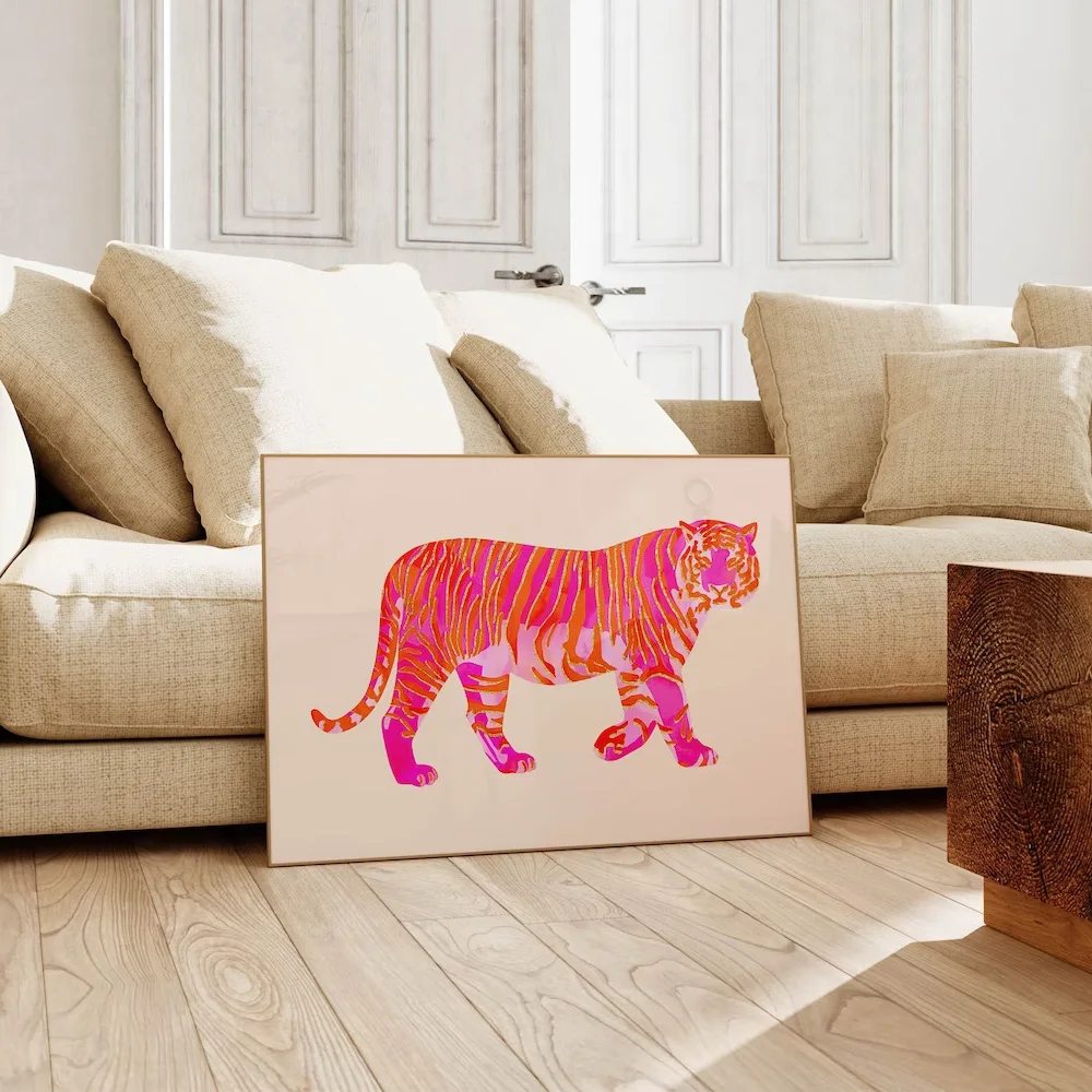 1pcs Preppy Art Animal Tiger Funky Poster Print Trendy Wall Canvas Painting College Dorm Living Room Bedroom Home Decoration