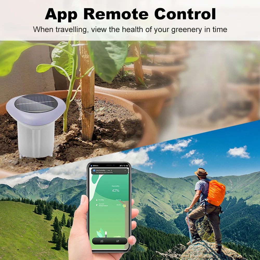 Smart Tuya Zigbee Solar Soil Sensor Tester Planting Moisture Temperature and Humidity Meter IP66 Grade APP Real Monitor Detector