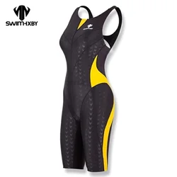 Women Racing Swimsuits Young Girls' Black Sharkskin Professional Knee Length Sporty Swimwear Athletes Swimsuit For Competition