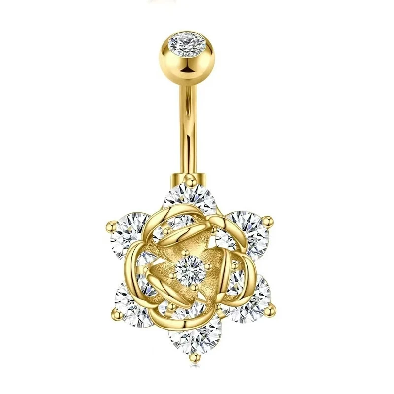 1 قطعة الذهب اللون الفولاذ المقاوم للصدأ البطن الدائري ، زهرة على شكل قلب كريستال السرة البطن زر خواتم فراشة السرة الثقب 14 جرام