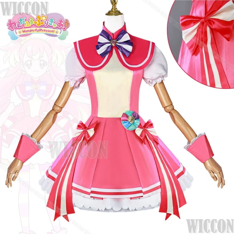 Inukai Komugi Cure Anime Wonderful PreCure Cosplay Costume Double Pony Wig Lolita Dress Shoes Girl Women Holloween Customized