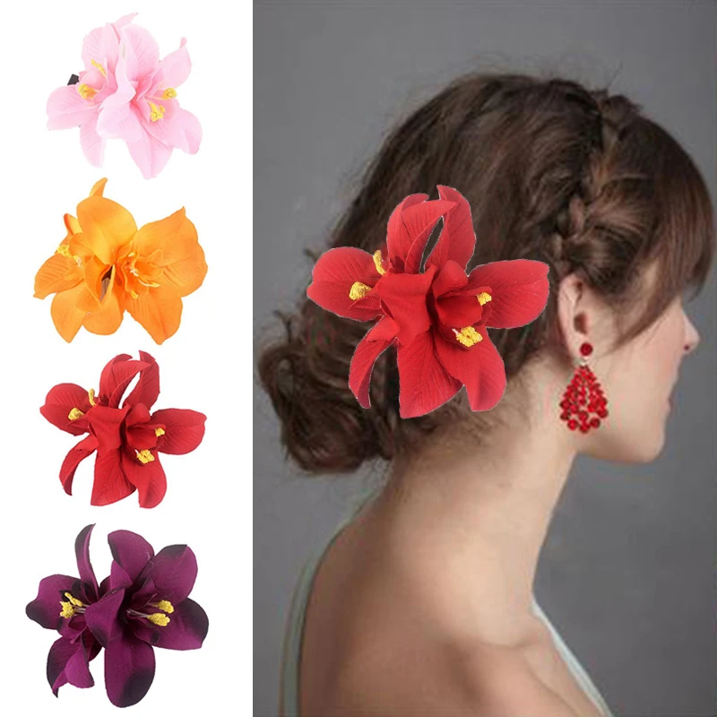 Orchid Flowers Hair Clip Artificial Flower Side Clip Barrette Double-flower Hairpin Bohemia Style Charm Fashion Hair Accessories