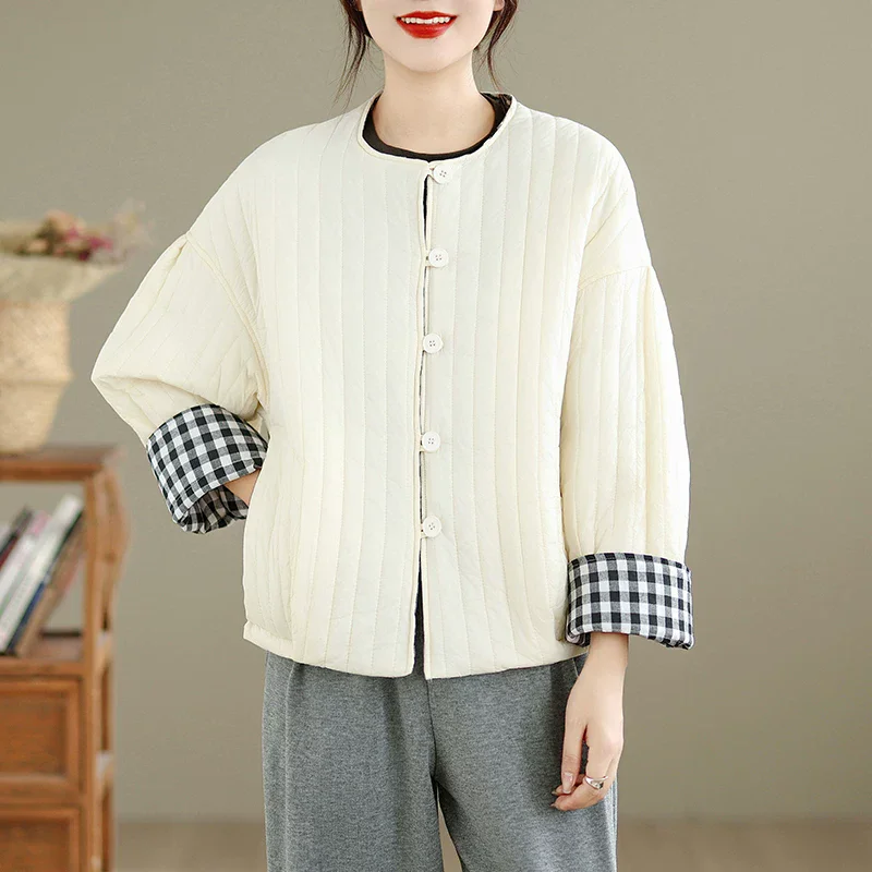 Women's Lightweight Warm Cotton Jacket Autumn Winter Casual Simple Solid Color Short Coat J1820